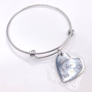 Silver Inspirational Mom Heart Charm Bangle Bracelet